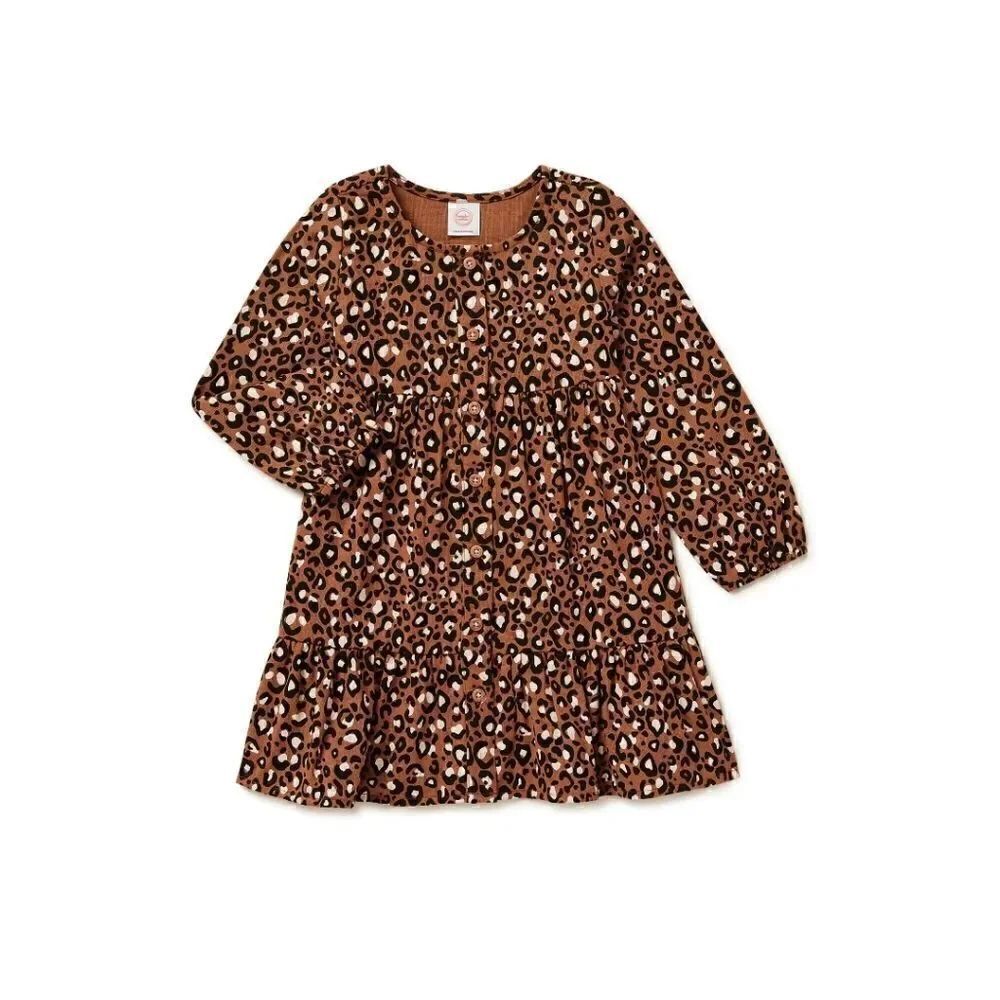 Nwt Cotton Long Sleeve Leopard Dress